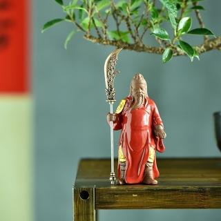 【桃花源創意工坊】招財關公神像關羽陶瓷人物擺件客廳酒櫃辦公室桌面茶桌台擺件(陶瓷紫砂)