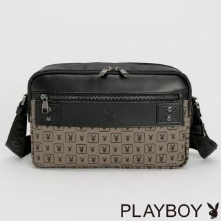 【PLAYBOY】雙層斜背包 Marble系列(卡其色)