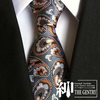 【THE GENTRY 紳】經典紳士商務休閒男性領帶(橘白變形蟲花紋款)