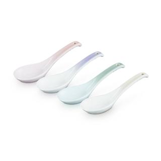【Le Creuset】淡雅恬靜瓷器中式湯匙組 4入(貝殼粉/淡粉紫/湖水綠/蛋白霜)