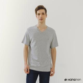 【Hang Ten】男裝-BCI純棉經典腳丫V領短袖T恤(花紗灰)