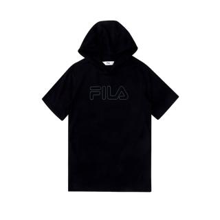 【FILA】KIDS 女童短袖長版連帽上衣-黑(5TEV-4505-BK)