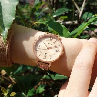 【FOSSIL】花草圖紋 羅馬刻度 日期 礦石強化玻璃 米蘭編織不鏽鋼手錶 鍍玫瑰金 36mm(ES5170)