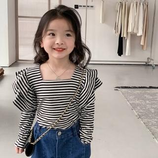 【橘魔法】氣質方領小飛袖長袖上衣(大童 薄長袖 女童 兒童 童裝)