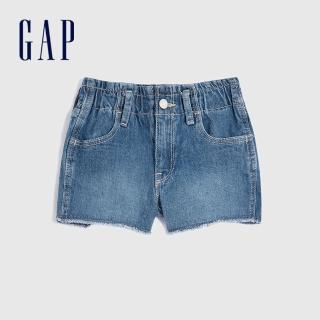 【GAP】女幼童 花苞鬆緊腰身牛仔短褲(839976-藍色)