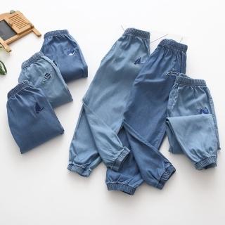【橘魔法】輕薄水洗刺繡牛仔褲  防蚊褲(縮口長褲 大童 長褲 沙灘褲 空調褲 薄長褲 女童)