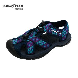 【GOODYEAR 固特異】時尚幾何-護趾運動涼鞋/女 戶外 耐磨 緩震 藍紫(GAWS22626)