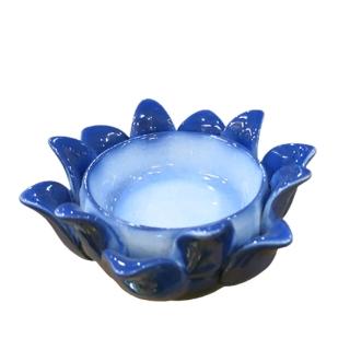 【十方佛教文物】精緻藍瓷蓮花燈座(發展 事業順利)