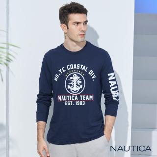 【NAUTICA】男裝 經典品牌LOGO長袖T恤(深藍)