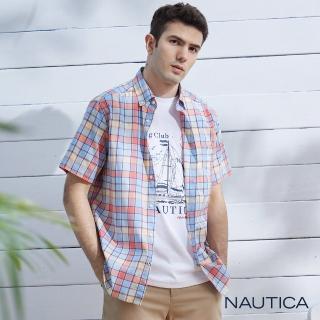 【NAUTICA】男裝 經典格紋短袖襯衫(紅)