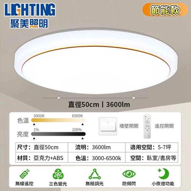 【聚美照明】吸頂燈 新款圓形無極遙控調光LED臥室燈 50cm(吸頂燈/客廳燈/臥室燈/吸燈/燈)