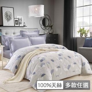 【貝兒居家寢飾生活館】時尚素色刺繡+印花天絲四件式兩用被床包組(特大/多款任選)