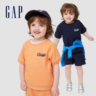 【GAP】男幼童 碳素軟磨 法式圈織系列 Logo寬鬆短袖休閒運動上衣(880910-海軍藍)