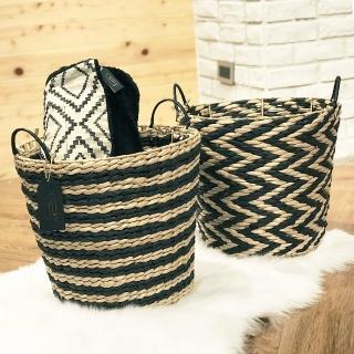 【YU Living 信歐傢居】北歐風編織收納籃 雙耳提置物籃 儲物籃 籃子(卡其.黑色/2款)