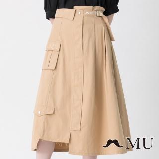 【maru.a】MU 顯瘦剪裁多口袋設計感長裙(駝色)