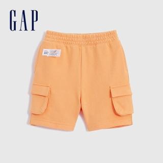 【GAP】男幼童 碳素軟磨 法式圈織系列 工裝寬鬆休閒運動短褲(880967-橙色)