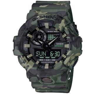 【CASIO 卡西歐】G-SHOCK 層次迷彩大按鈕運動錶-軍綠(GA-700CM-3A/速)