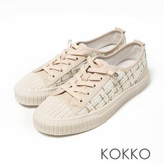 【KOKKO 集團】時髦異材拼接懶人餅乾休閒鞋(毛呢米)