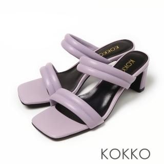 【KOKKO 集團】正韓進口蓬鬆羊皮平頭粗扁高跟涼拖鞋(紫色)