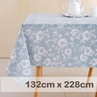 【CasaBella 美麗家居】防水桌巾 水藍洋桔梗 132x228cm(防水 防油 PVC 桌巾 桌布 野餐桌巾)
