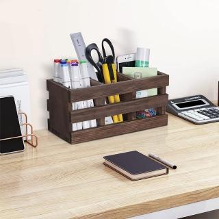 【桃花源創意工坊】多功能木製桌面收納盒 分格桌面文具遙控器收納架客廳廚房用置物盒(家具)