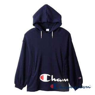 【Champion】Womens草寫Logo連帽Tee-深藍色