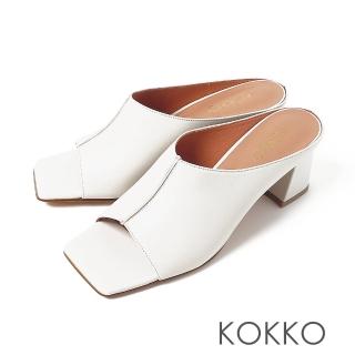 【KOKKO 集團】柔軟手感綿羊皮穆勒魚口高跟涼拖鞋(米色)