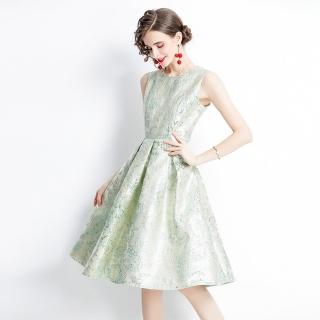 【M2M】玩美衣櫃優雅俏麗銀綠無袖緹花洋裝小禮服S-2XL