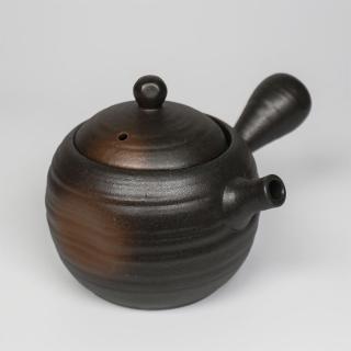 【福介商店】日本陶壺 黑伊賀吹玉 橫手急須0.23L(泡茶壺 沖泡壺 橫柄壺具 橫把茶壺)