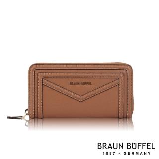 【BRAUN BUFFEL 德國小金牛】台灣總代理 凱特-A 12卡拉鍊長夾-淺棕色(BF678-602-CS)