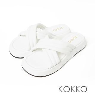 【KOKKO 集團】極度舒適空氣感交叉厚底雲朵拖鞋(白色)