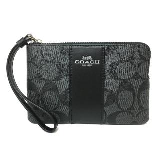 【COACH】C  LOGO直紋手拿零錢包(黑灰)