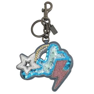 【COACH】閃電雲朵造型雙品牌吊飾雙扣環鑰匙圈(藍 大)