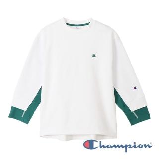 【Champion】Womens拼接長Tee-白x綠