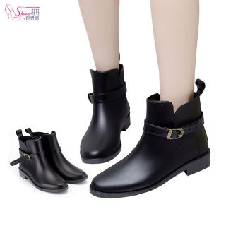 【ShoesClub 鞋鞋俱樂部】英倫潮流晴雨兩穿百搭扣環雨靴 雨鞋 054-Y999(防水 止滑)