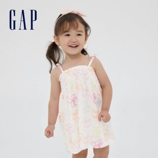 【GAP】嬰兒 Gap x Disney迪士尼系列 可愛印花吊帶洋裝套裝(869366-白色)