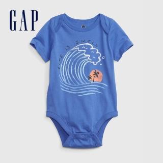 【GAP】嬰兒 布萊納系列 童趣印花短袖包屁衣(869459-淡藍色)