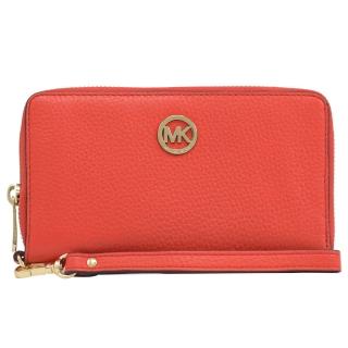 【Michael Kors】圓標MK LOGO荔枝皮革手提包手機包中夾(紅)
