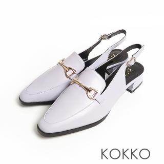 【KOKKO 集團】頂級牛皮正韓方頭後帶粗跟穆勒拖鞋(紫色)