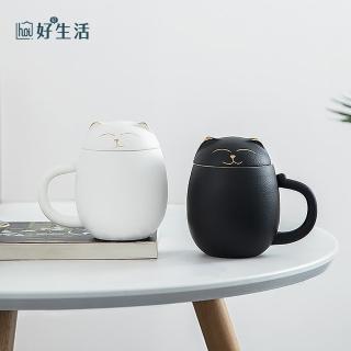 【hoi! 好好生活】南山先生 招財貓陶瓷泡茶杯 附濾茶杯 350ml(多款顏色可選)