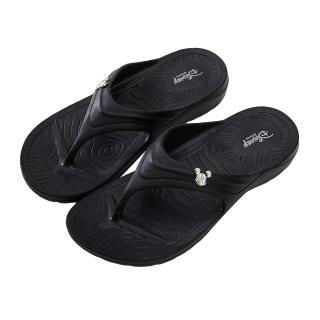 【Disney 迪士尼】迪士尼女鞋 米奇 質感飾釦輕量夾腳拖鞋-黑(MIT台灣在地工廠製造)