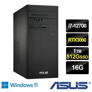 【+Office 2021】ASUS 華碩 H-S500TD i7 12核心獨顯電腦(i7-12700/16G/1TB HDD+512G SSD/RTX3060 12G/W11)