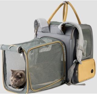 【May Shop】大容量寵物雙肩背包牛津布拼PU可拓展寵物包(超大空間 可拓展)