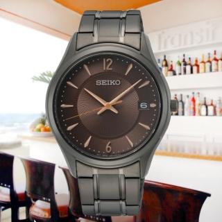 【SEIKO 精工】精工放射紋錶盤 簡約紳士腕錶-棕X黑 鋼帶39mm(SUR519P1/6N52-00D0U)