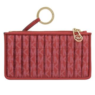 【Michael Kors】經典滿版MK印花皺摺信用卡鑰匙圈零錢中夾(玫紅)