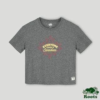 【Roots】Roots 女裝- 愛最大加拿大日系列 楓葉文字寬短版短袖T恤(灰色)