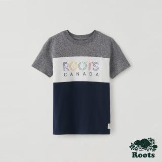 【Roots】Roots 大童- 愛最大加拿大日系列 色塊拼接短袖T恤(灰色)