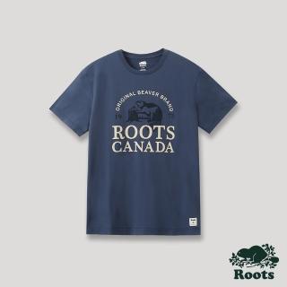 【Roots】Roots 男裝- 海狸圖案短袖T恤(藍色)