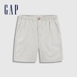【GAP】男裝 輕透氣系列 彈力素色/條紋休閒短褲(858434-卡其條紋)