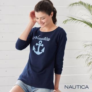 【NAUTICA】女裝七分袖圓領T恤(深藍)